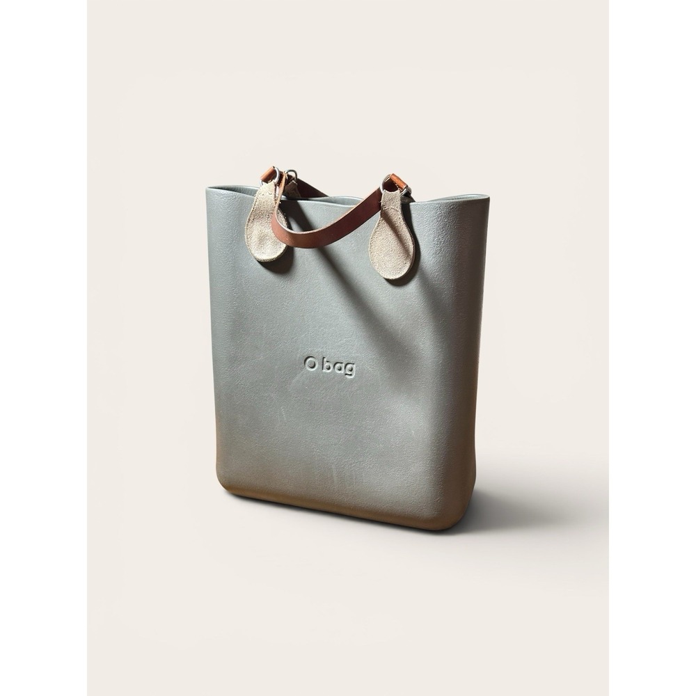 O Bag Olive Green Tote Leather Handles & Black Zippered Inner Lining Two Pockets - Picture 6 of 6